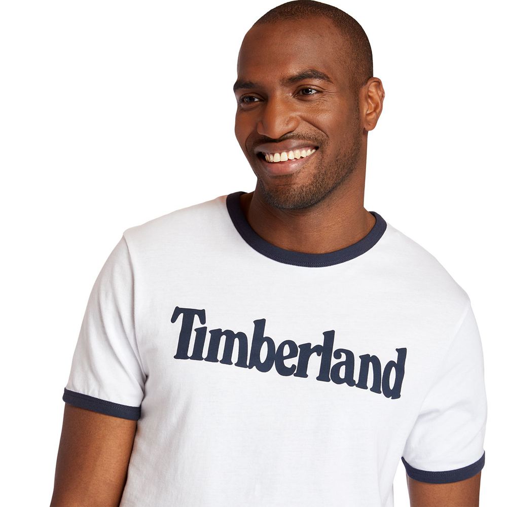 Timberland Mens T-Shirts TBL® Linear Logo Ringer - White - India XV1957320